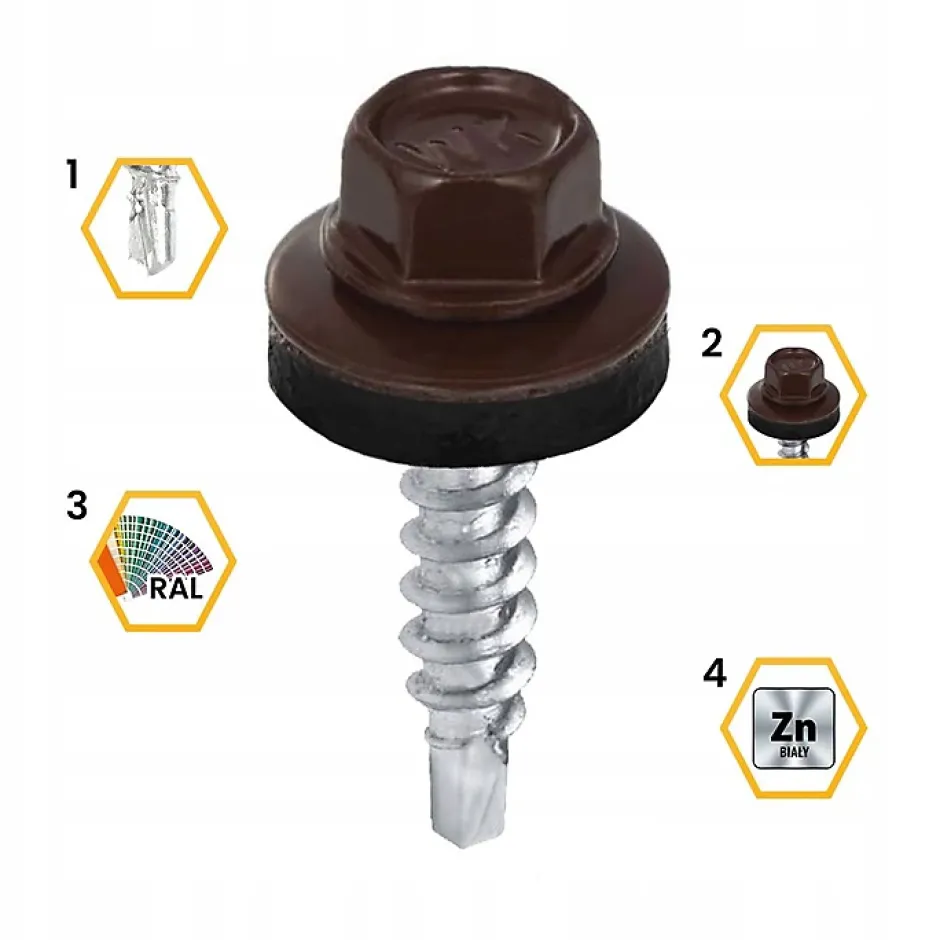 Vis de toiture WFD pour tôle trapézoïdale sur bois RAL 8017 Brun chocolat 4,8x25 mm 250 pièces^Klimas Clearance