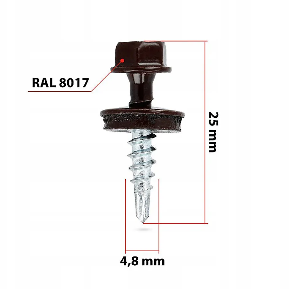 Vis de toiture WFD pour tôle trapézoïdale sur bois RAL 8017 Brun chocolat 4,8x25 mm 250 pièces^Klimas Clearance