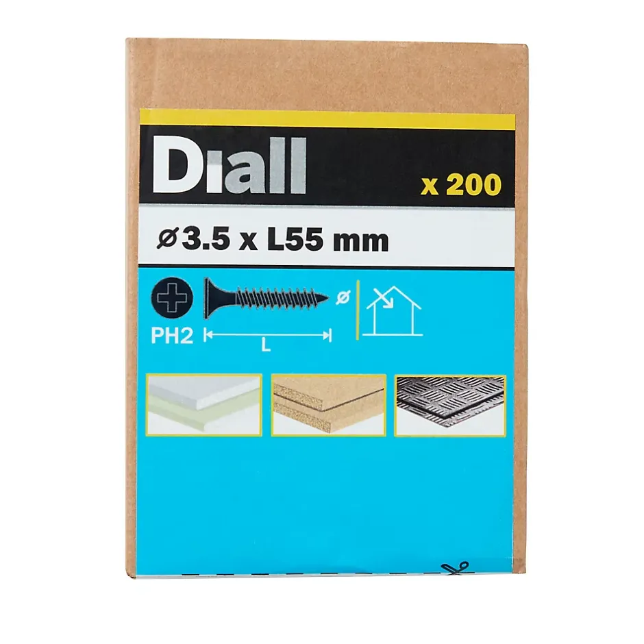 Vis pour plaque de plâtre (universelle), noir mat, 3,5x55 mm - 200 pièces-Diall Clearance