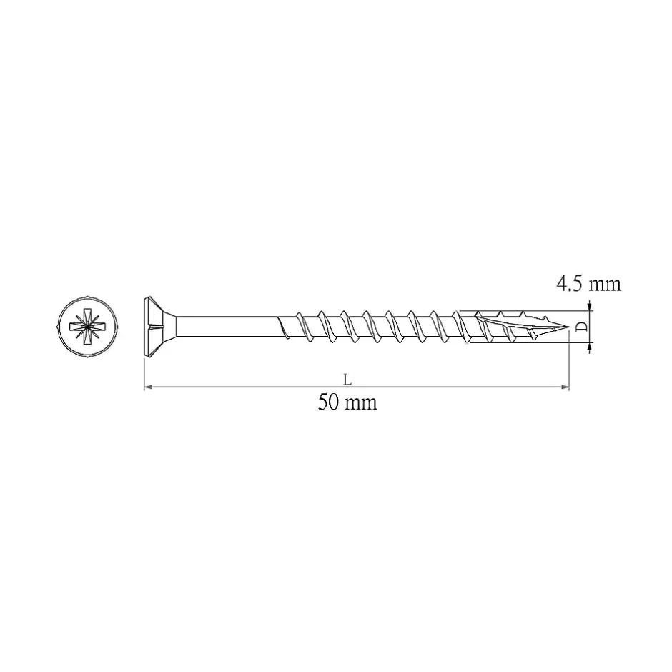 Vis pour terrasse Pozidriv acier 4,5 x 50 mm , 250 pièces-Diall Clearance