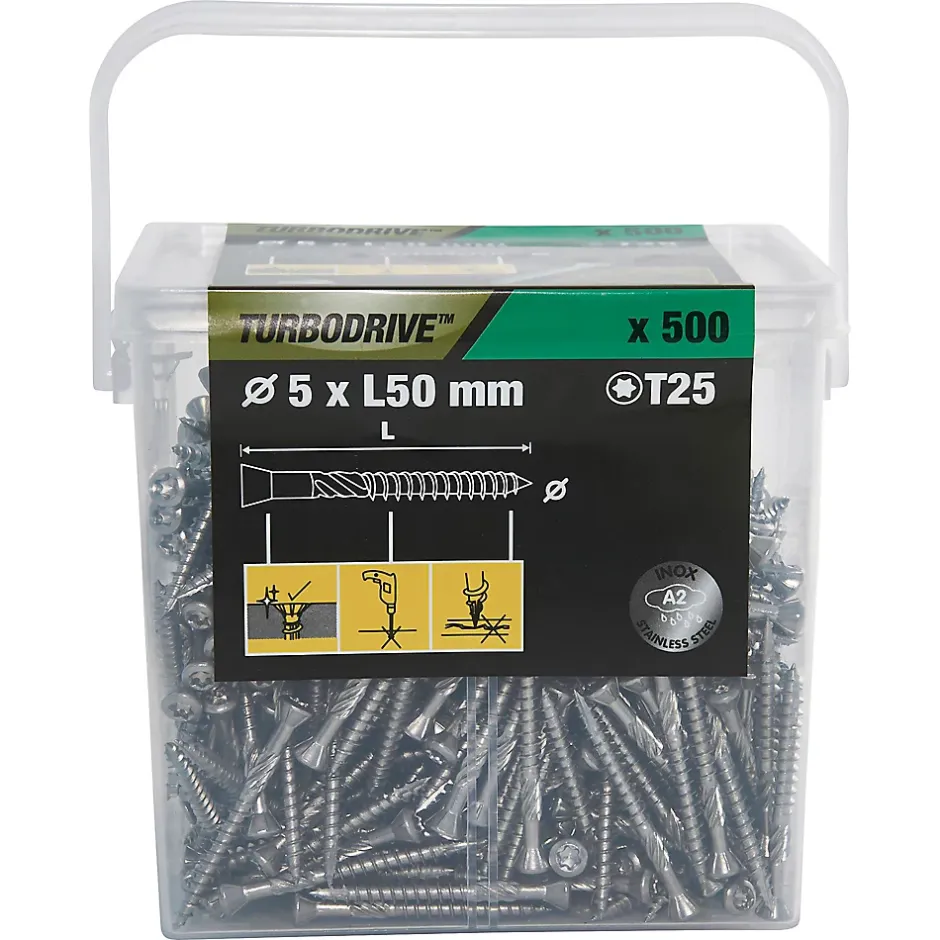 Vis pour terrasse Torx acier inoxydable A2 5 x 50 mm , 500 pièces^TurboDrive Clearance