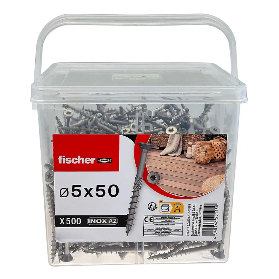 Vis terrasse inox A2 5 x 50 torx vendue par 500 pièces-Fischer Chevilles Hot