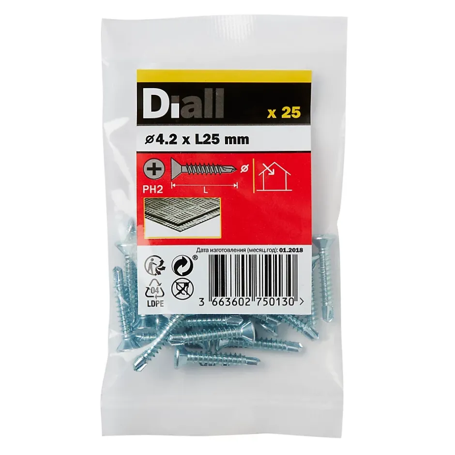 Vis zinguée autoperceuses fraisées, 4,2x25 mm - 25 pièces^Diall New