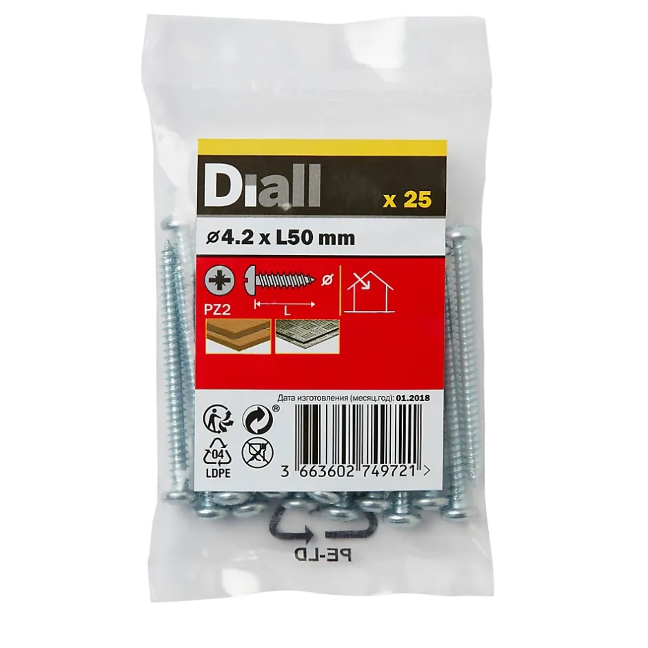 Vis zinguée autoperceuses à tête cylindrique, 4,2x50 mm - 25 pièces^Diall