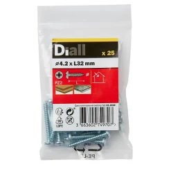 Vis zinguée autoperceuses à tête cylindrique, 4,2x32 mm - 25 pièces-Diall Discount