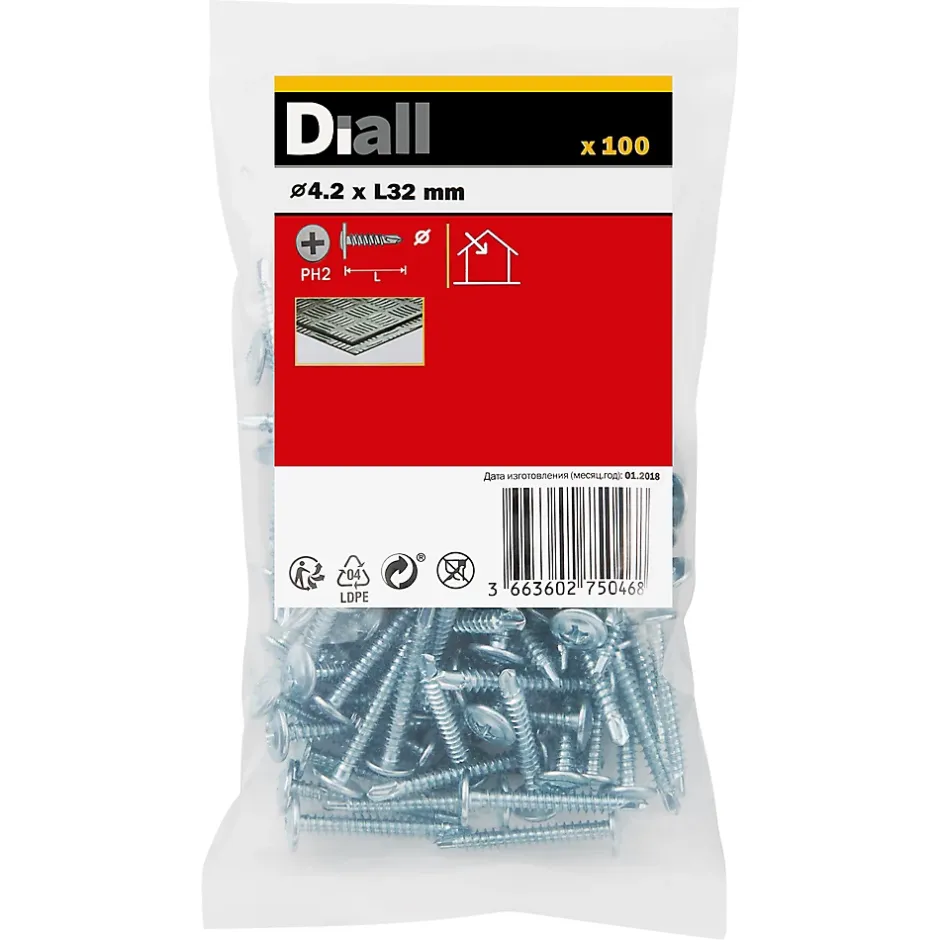 Vis zinguée autoperceuses à tête à collerette, 4,2x32 mm - 100 pièces^Diall New