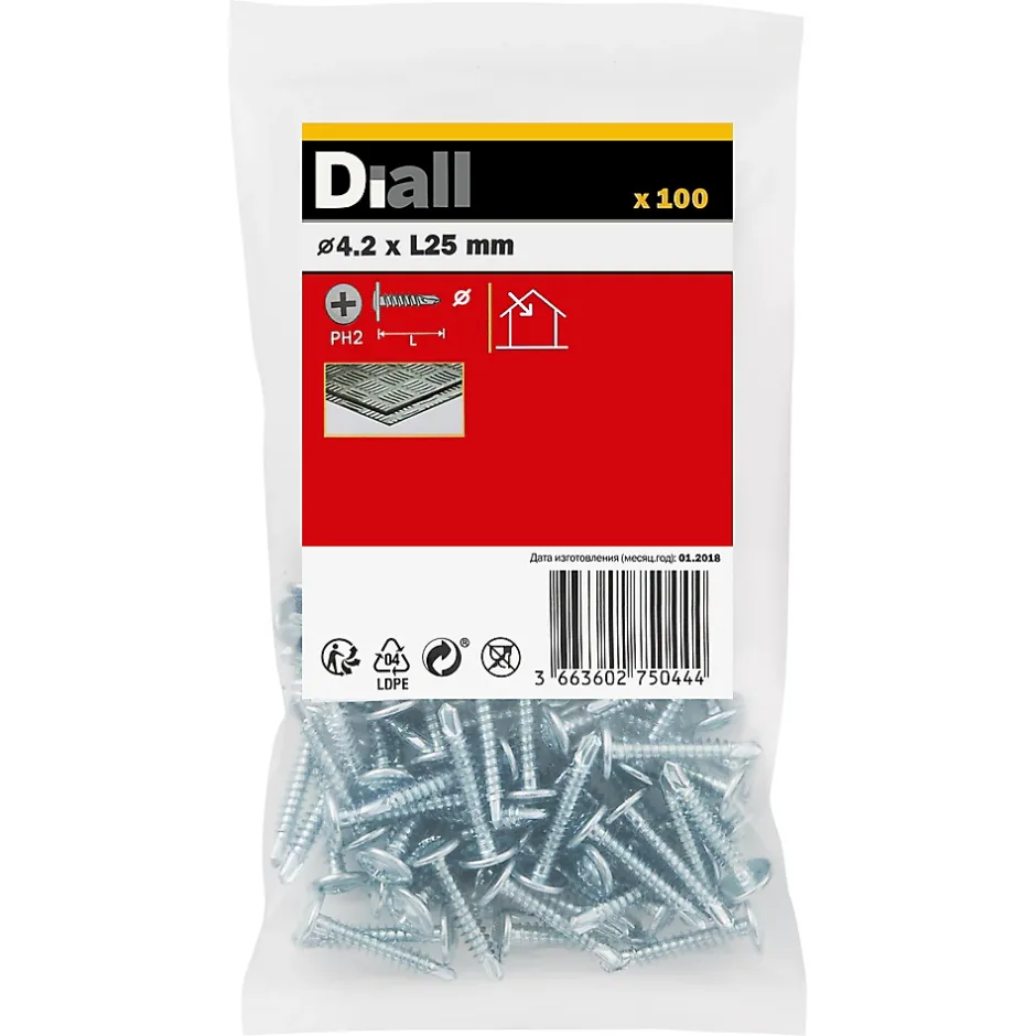 Vis zinguée autoperceuses à tête à collerette, 4,2x25 mm - 100 pièces-Diall Sale