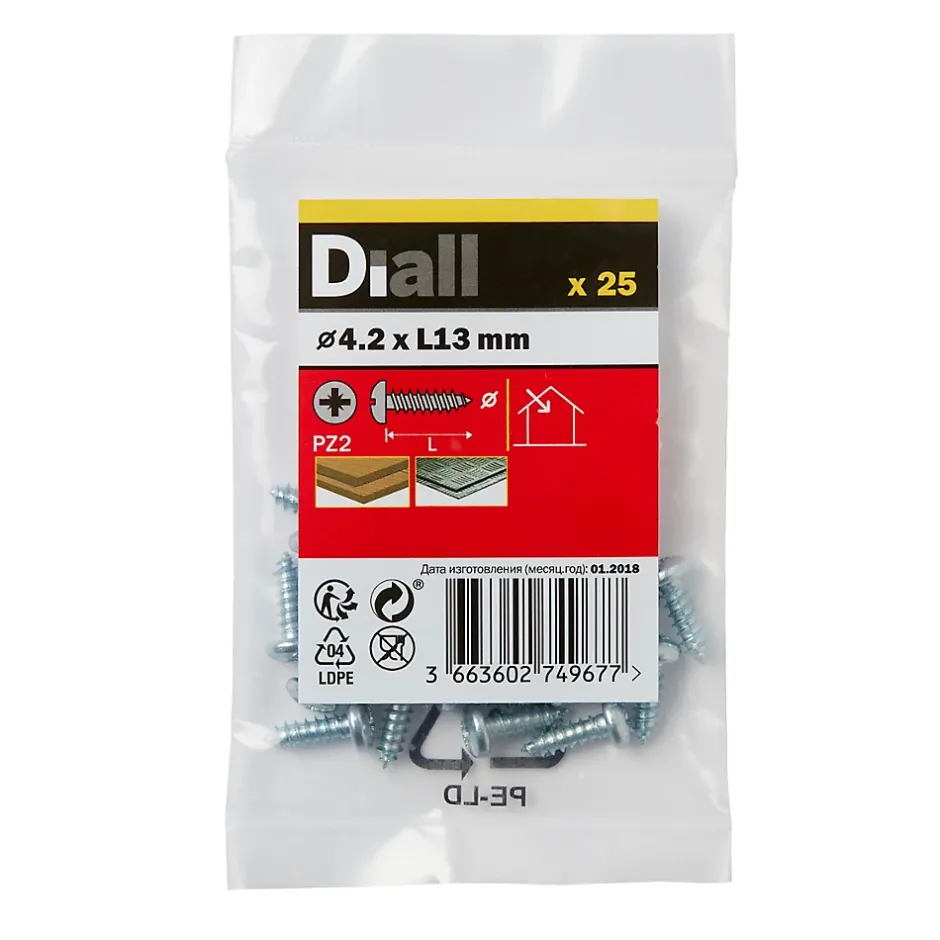 Vis zinguée autoperceuses à tête cylindrique, 4,2x13 mm - 25 pièces-Diall Online