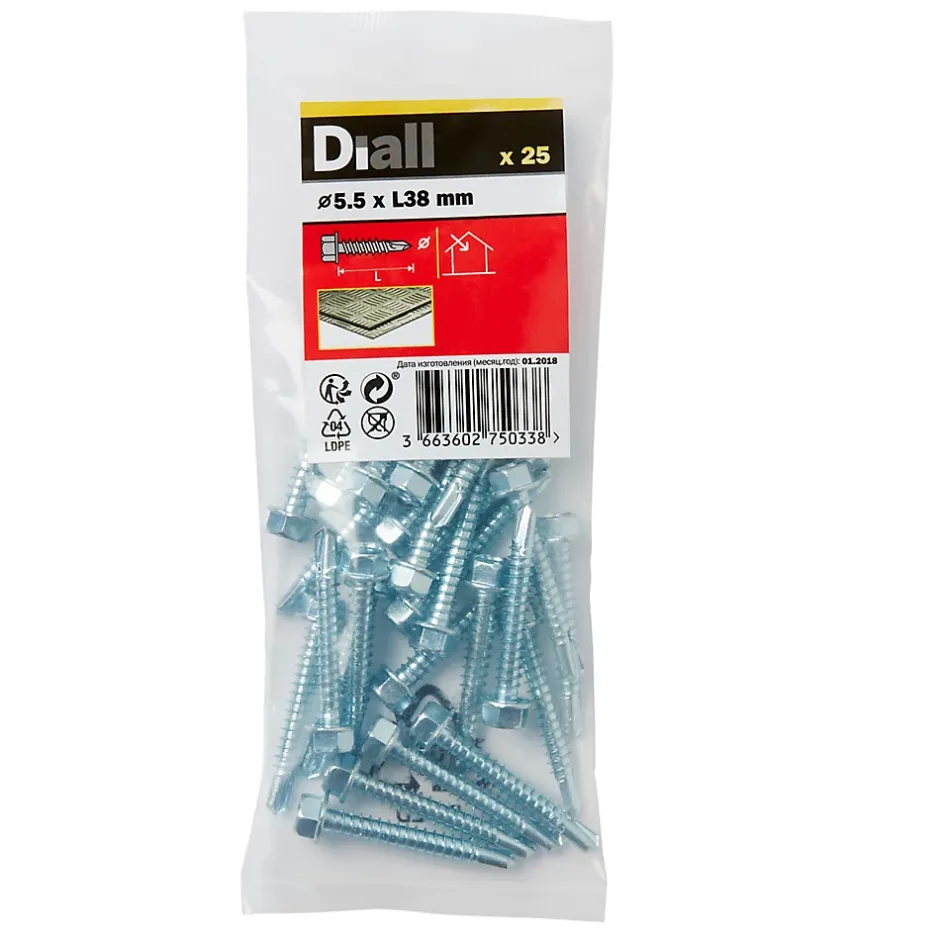 Vis zinguée autoperceuses à tête hexagonale, 5,5x38 mm - 25 pièces-Diall Sale