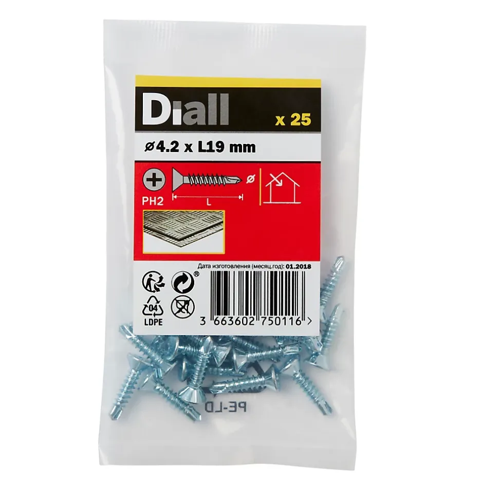 Vis zinguée autoperceuses fraisées, 4,2x19 mm - 25 pièces^Diall Best