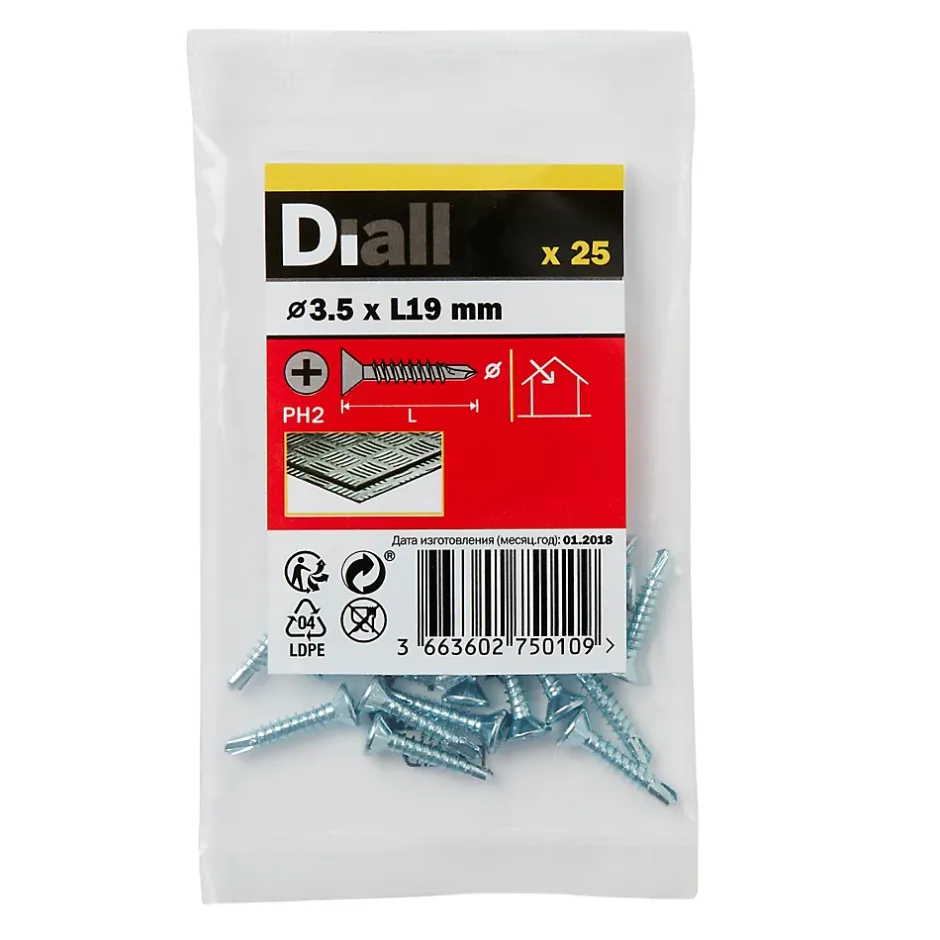 Vis zinguée autoperceuses fraisées, 3,5x19 mm - 25 pièces^Diall Sale