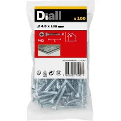 Vis zinguée autoperceuses fraisées, 4,8x38 mm - 100 pièces-Diall Online