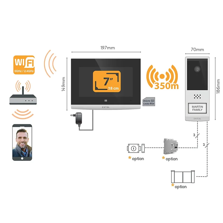 Visiophone sans fil et connecté Wave2 écran 7"-Extel Outlet