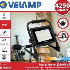 WAINGRO 50W : Projecteur de travail LED SMD 50W avec support de terre et câble 3m-Velamp Hot