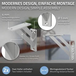 4x Equerres Etagere mural support d'angle en aluminium argent-Ml-Design Outlet