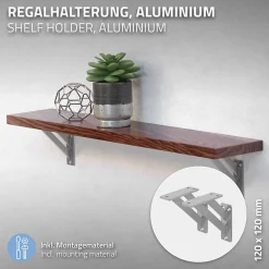 4x Equerres Etagere mural support d'angle en aluminium argent-Ml-Design Outlet