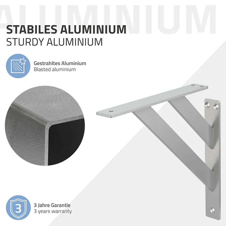 2x Equerres Etagere mural support d'angle en aluminium argent-Ml-Design Outlet