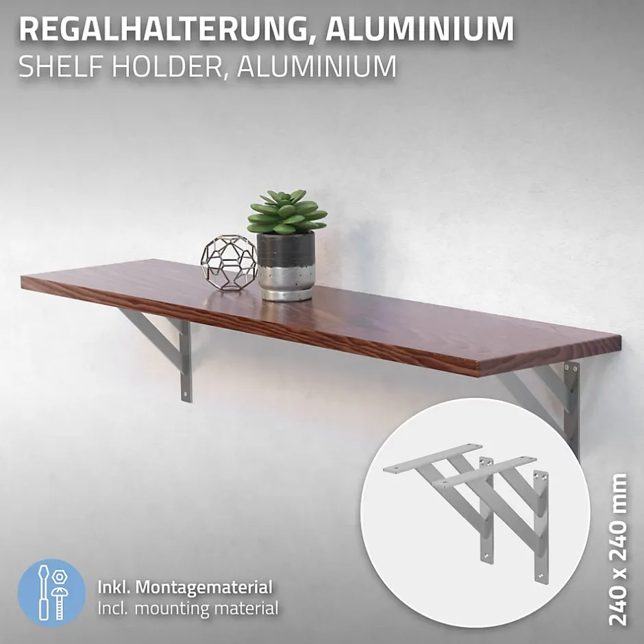 2x Equerres Etagere mural support d'angle en aluminium argent-Ml-Design Outlet