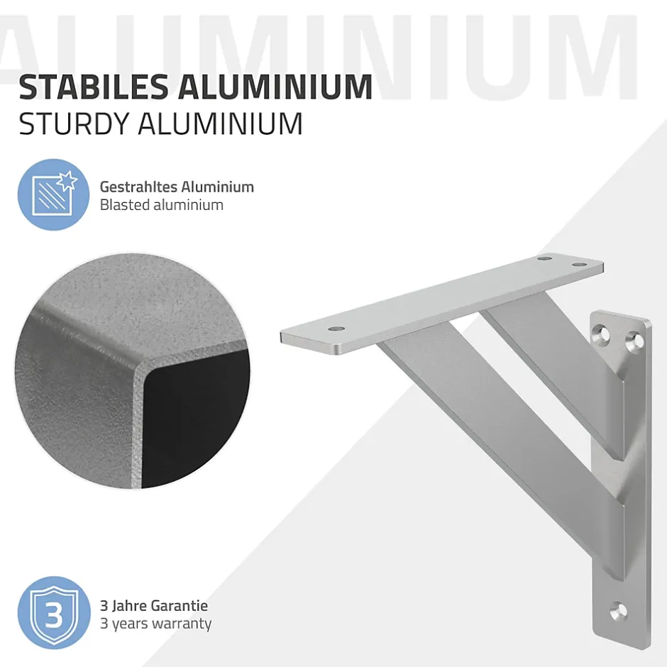 2x Equerres Etagere mural support d'angle en aluminium argent^Ml-Design Discount