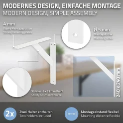 4x Support Etagere murale fixation flottante aluminium blanc^Ml-Design Discount