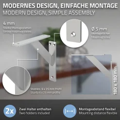 4x Support Etagere murale fixation flottante aluminium argent^Ml-Design Outlet