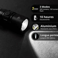 - Lampe Torche LED Métallique, x3 Modes d'Eclairage, 300 Lumens, Piles Incluses - TO250S^Xanlite Outlet